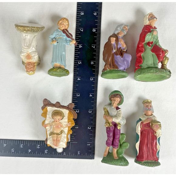 Vintage Chalkware Plaster Nativity Figures Figurines x7 Italy 1950s Christmas - Picture 11 of 11